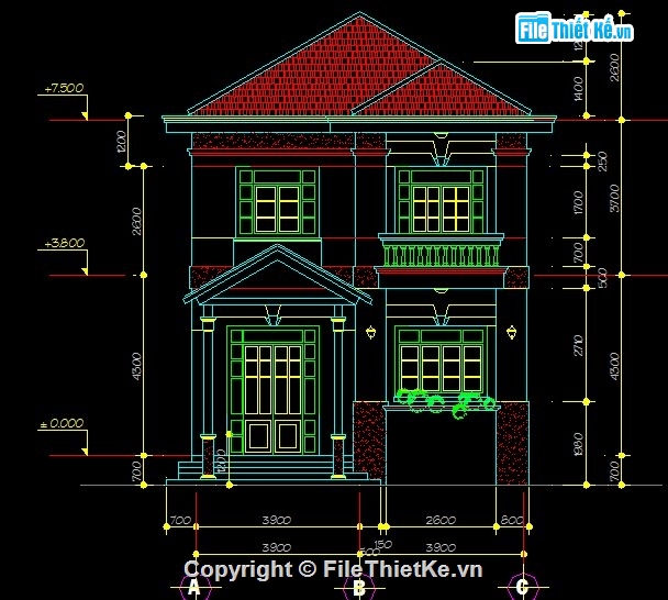 Bản vẽ autocad,biệt thự hiện đại,mẫu biệt thự,bản vẽ biệt thự,nhà 2 tầng